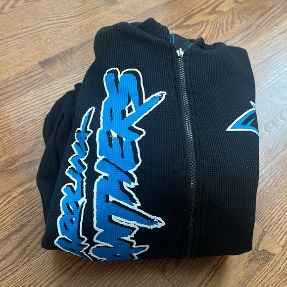 NFL mens XL graffiti art reversible hooded sweatshirt hoodie Carolina Panthers - Picture 14 of 14